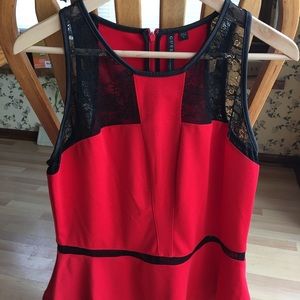 Classy Guess red and black lace peplum top